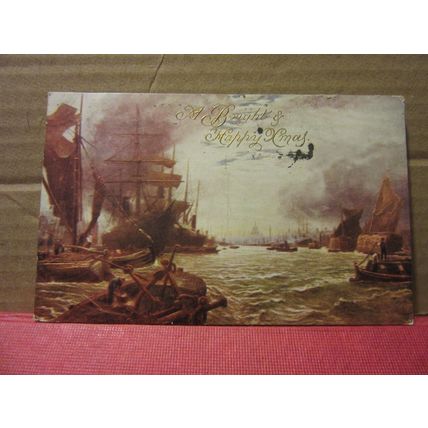 THE POOL OF LONDON by George Vicat Cole used antique christmas postcard 1917 /