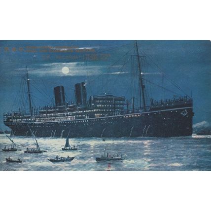 SS Moldavia Royal Mail Ship At Night Old Postcard