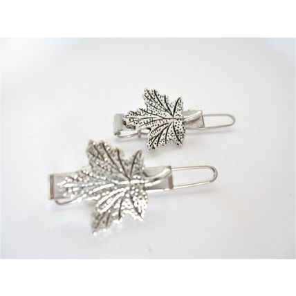 2 extra tiny small silver maple leaf metal barrette hair clip for fine thin hair