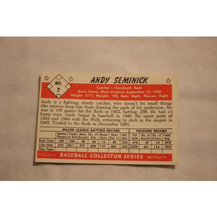 Andy Seminick 1983 Card Collectors 1953 BOWMAN BLACK & WHITE REPRINT NO. 7
