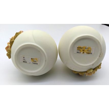(2)Rose Shaped Small Vase/Vessel - Bone, off white color. Floral Wreath on front
