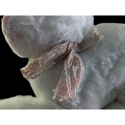 Dakin Plush Stuff Animal 11" White Cat Pink Nose & Bow Vintage 1984 Whiskers
