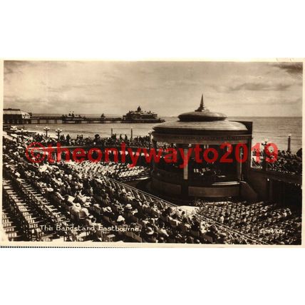 Bandstand, Eastbourne, Sussex, Valentines RP Postcard 1936