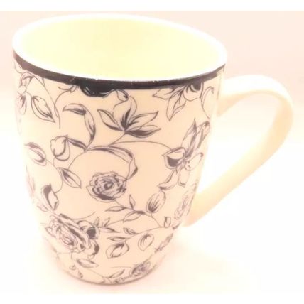 Rose Pattern Mug Fine China Grey & White Ceramic 10.5 CM Gift Tableware Beverage