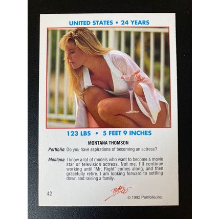 Portfolio '92 International Swimsuit Base trading card # 42 Montana Thomson (A)