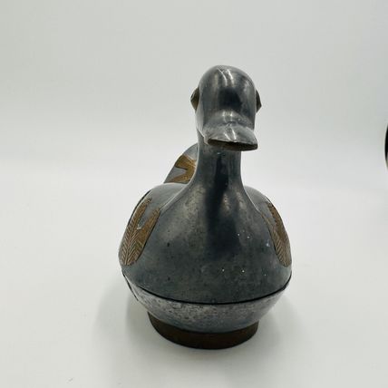 Duck Trinket Jewelry Box Pewter Brass Metal Hand Crafted Vintage 1960s MCM
