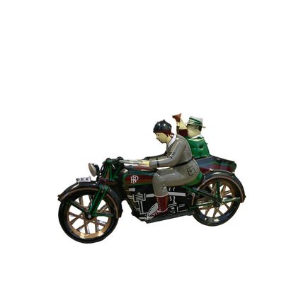 MS804 - Collectible Tin Toy - Motorcycle with Passenger " Sidecar - 3.75"H x ...