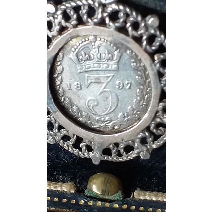 Antique Vintage Victorian 1897 Silver Queen Victoria Coin Pendant on Modern 18 i