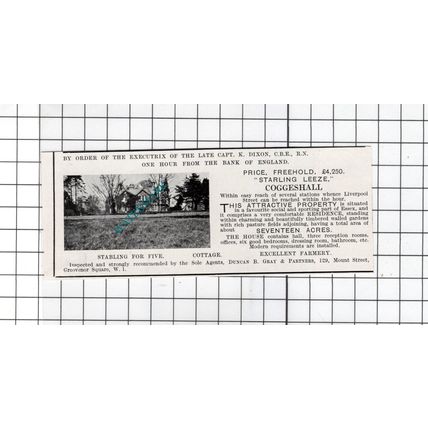 Starling Leeze Coggeshall Essex Captain K Dixon - 1927 Small House Sale Advert