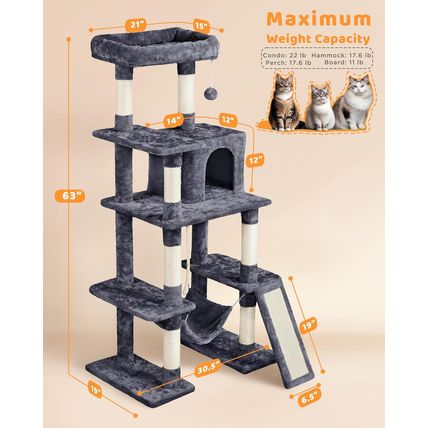 Yaheetech Large Multi-Level Cat Tree, 63 Inches Tall with Sisal-Covered Scratchi