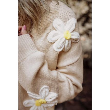Parchment Elegant Flower Decor Button Front Cardigan