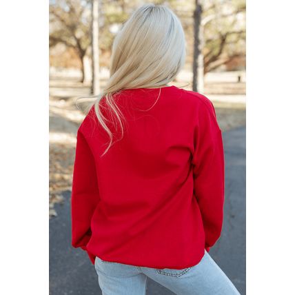 Red Merry Christmas Crewneck Drop Shoulder Loose Sweatshirt