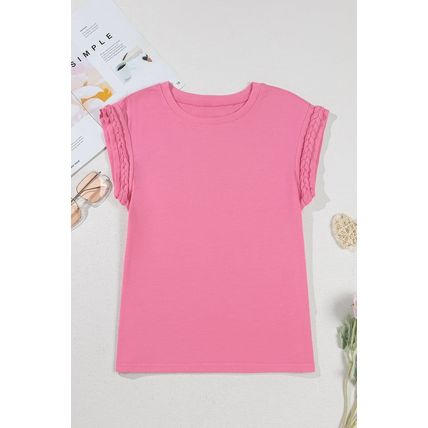 Bonbon Braided Cap Sleeve Crew Neck T Shirt