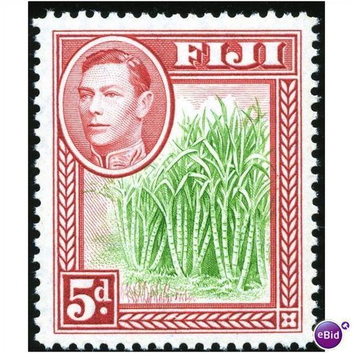Fiji KGVI 1940 5d Yellow Green & Scarlet Mounted Mint MM SG 259 Sc 124