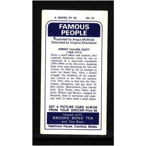 Brook Bond Famous People Robert Falcon Scott Card No 26 Mint