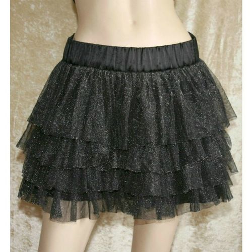 Black Silver Glitter Frill Net Mini Skirt Size 12 H & M