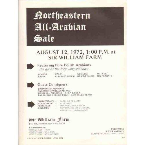 sir william farm 1972 northeastern all-arabian sale horse vintage ad
