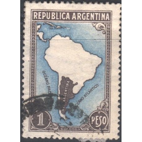 Argentina stamps 1936 - SG660 - 1p blue and brown - Map used 3