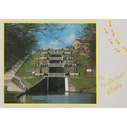 The Five 5 Rise Locks Bingley Bradford Rare 1980s Postcard