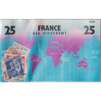 France Pack 25 all different FC47 from 1970s unopened stamps predate pack