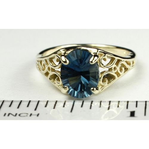London Blue Topaz, (Concave Cut), 10KY Gold Ring, R005