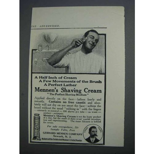 1913 Mennens Shaving Cream Ad - Half Inch of Cream