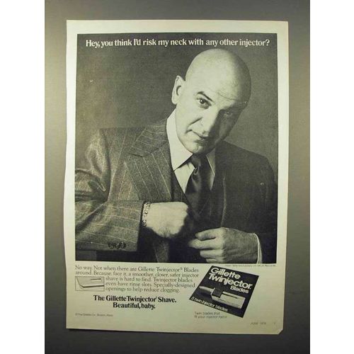 1976 Gillette Twinjector Razor Blades Ad, Telly Savalas
