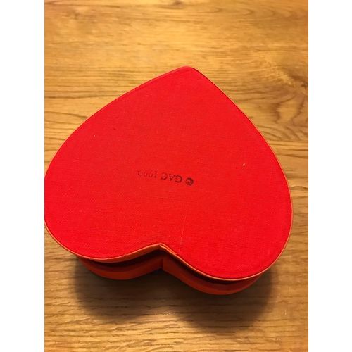 Heart Embroidery and Beaded Trinket Box Covered in Red Satin Fabric