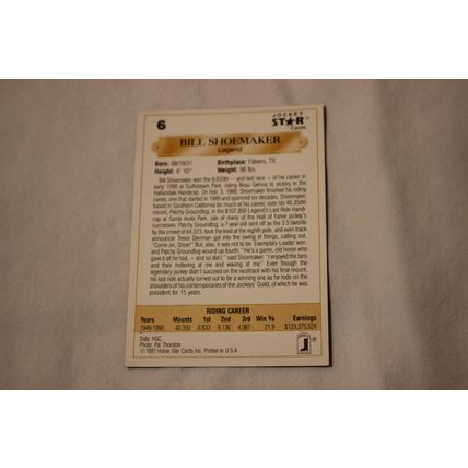 Bill Shoemaker 1991 Jockey Star NO. 6