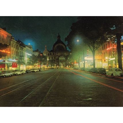 Anvers Place Reine Astrid Belgium Night Illuminations Postcard