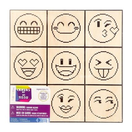 Ready-to-Decorate Unfinished Wood 'Emojis' Canvas Kit 8x8