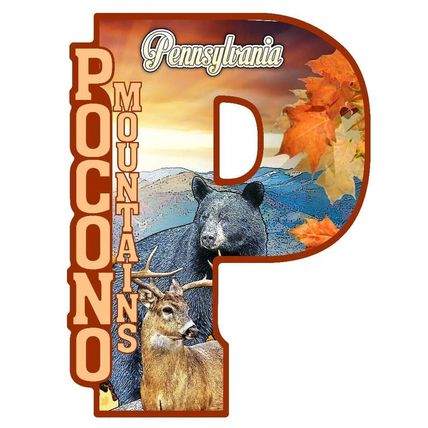Pocono Mountains with Black Bear and Deer Capital P Collage Fridge Magnet