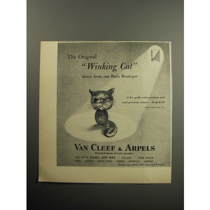 1957 Van Cleef & Arpels Jewelry Advertisement - The original Winking Cat