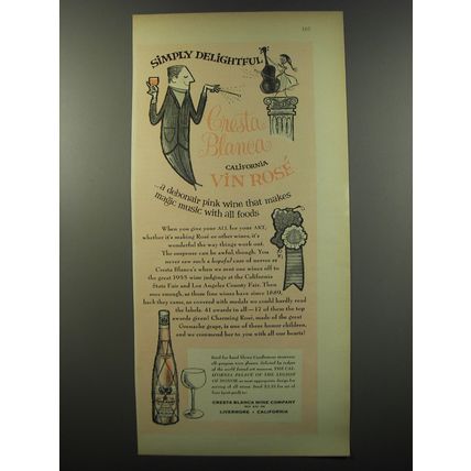 1955 Cresta Blanca Vin Rose wine Ad - Simply Delightful