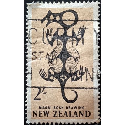 STAMP NEW ZEALAND SG796a 1960 2Sh Maori Rock Drawing Used