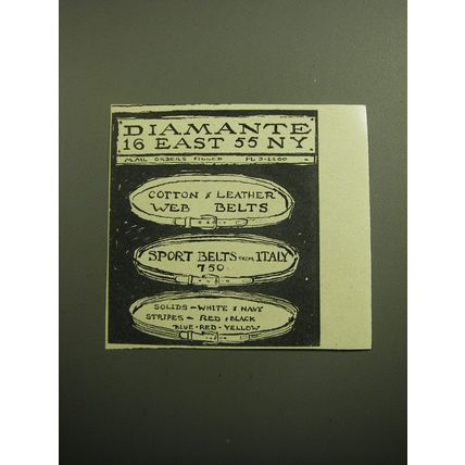 1958 Diamante Belts Ad - Cotton & Leather Web Belts