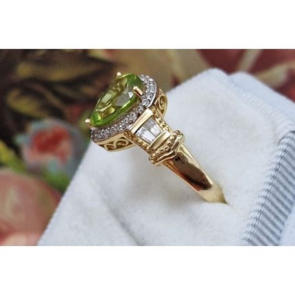 2.25ct Hebei Peridot Zircon Pear Halo Ring Size T½ 14k Gold Overlay 925 Silver
