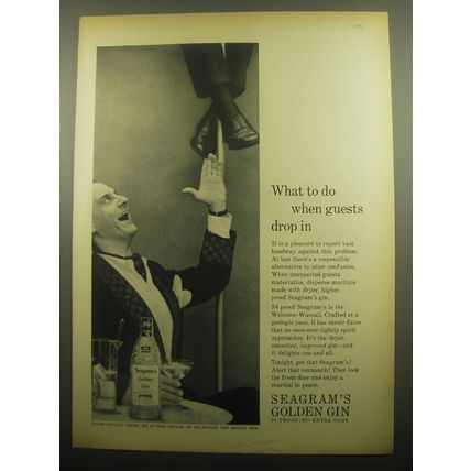 1959 Seagram's Golden Gin Ad - What to do when guests drop in