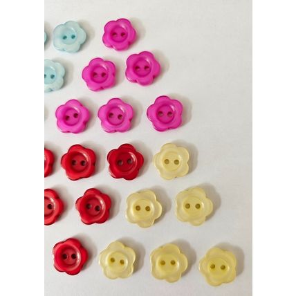 42 Flower Shape Buttons 7 Colours with 6 of Each Colour Size 15mm Resin Material