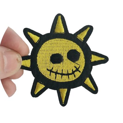 Iron On Sun Face Gothic Patch Yellow Badge 6.5 cm Sew Badge Embroidered P638