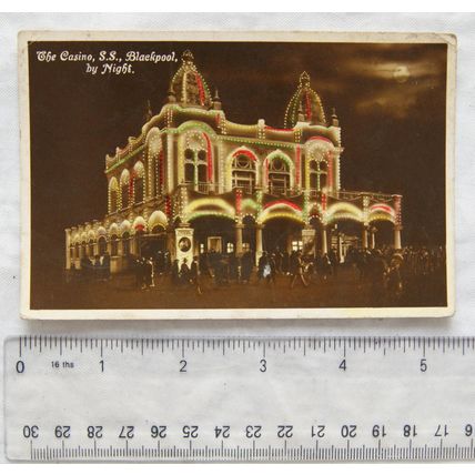 old postcard The Casino, S.S. Blackpool by Night