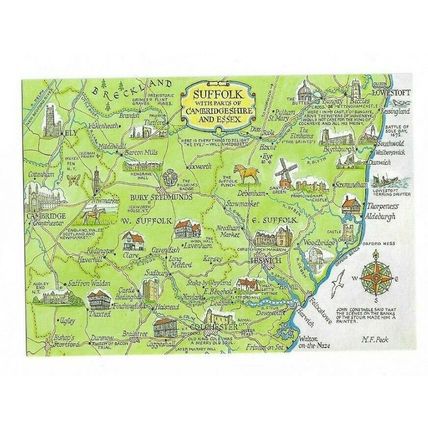 Suffolk Map Postcard.