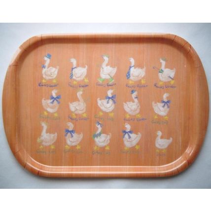 Tradestock Melamine Serving Tray, Brown with White Geese/Duck, Very Good Cond.