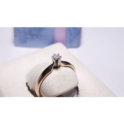 Estate .10ct Natural Rd Diamond Solitaire 6prong 14Kt 2Tone Engagement Ring22522
