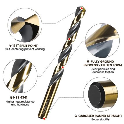 29Pcs Drill Bit Set, 135 Degree Tip High Speed Steel with Black and Gold Finish,