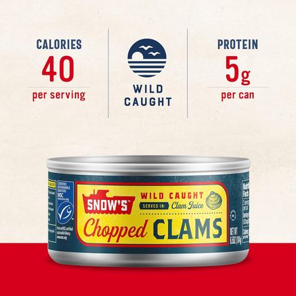 Snow'S Wild Caught Chopped Clams Canned, 6.5 Oz Can (Pack of 12) - 5G Protein pe