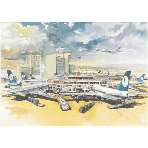 Artist Drawn Brussels National Airport Inc Sabena Aircraft Postcard (A21713)