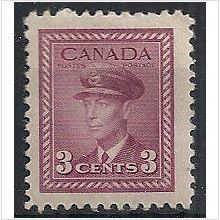 Canada 1943 SG378 3c Purple Mounted Mint . ..