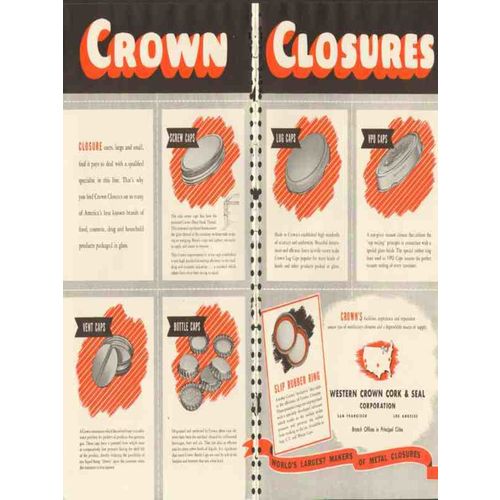western crown cork seal company 1946 screw vent bottle caps vintage ad