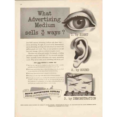 movie advertising bureau 1946 what medium sells 3 ways vintage ad